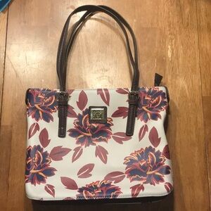 Anne Klein White and Red Floral Shoulder Bag with Leather Accents